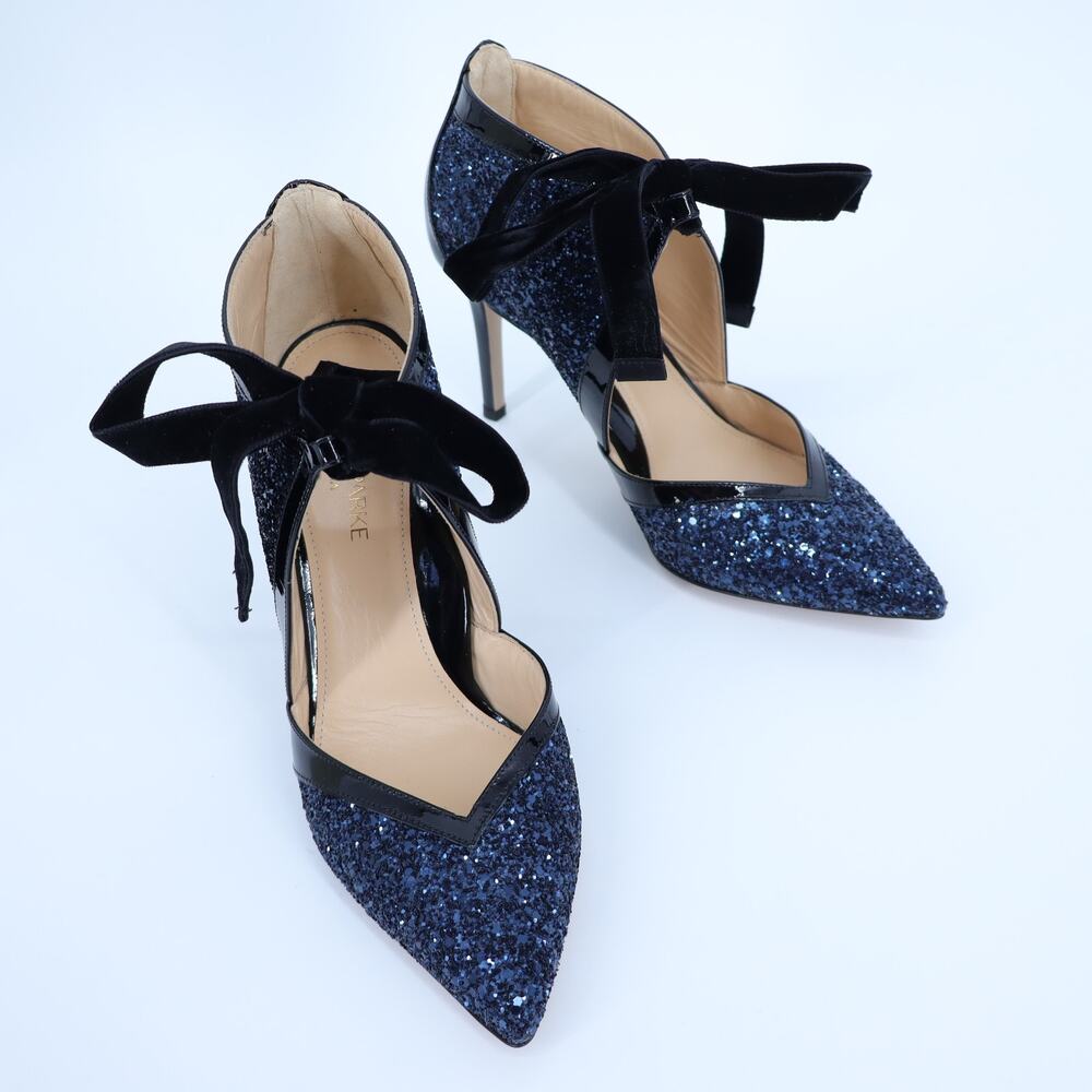 MARION PARKE Molly Glitter Heel Pumps Blue Iris NIB Pointed Toe Women's 37/US 7